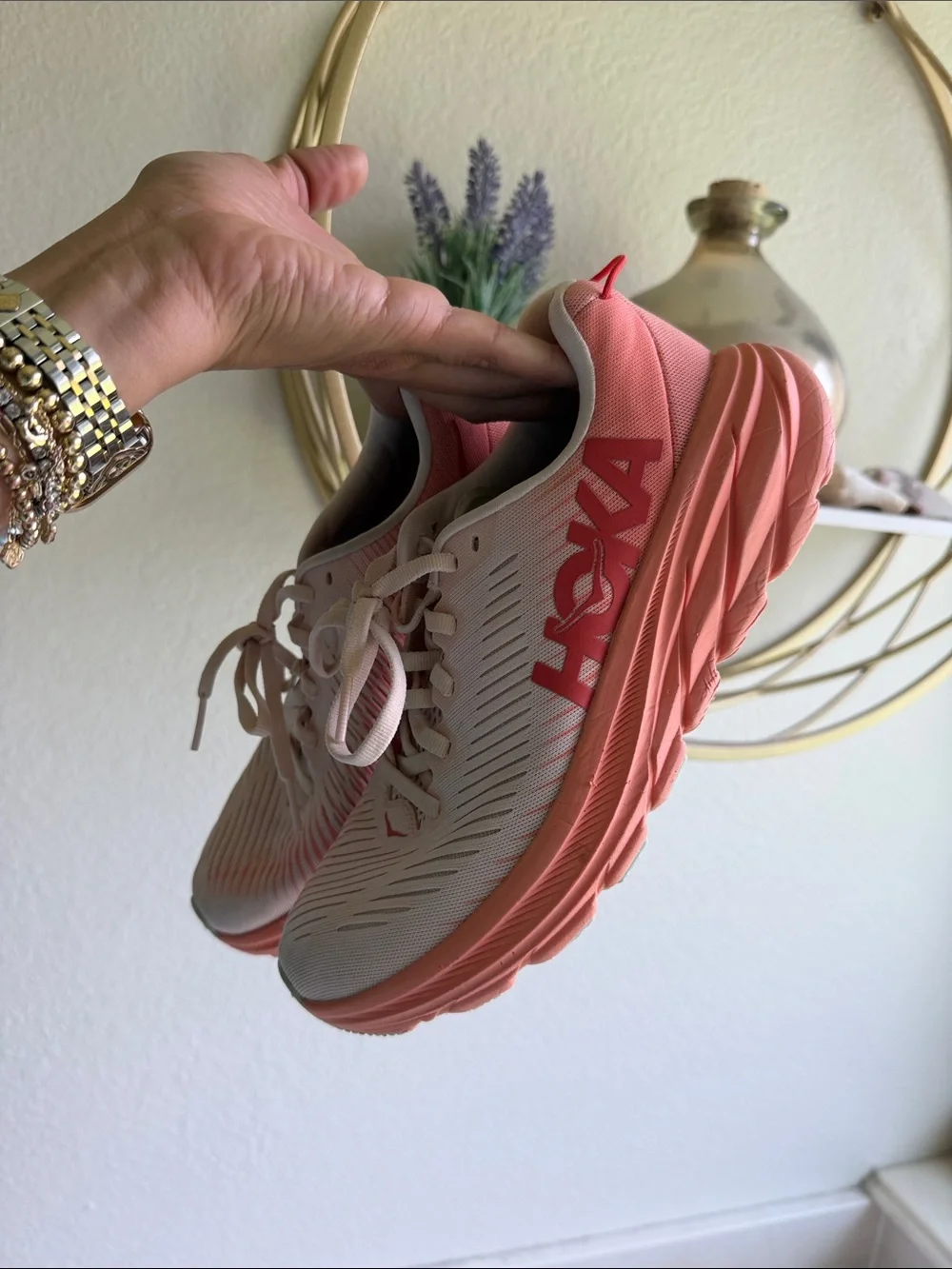 Hoka Rincon 3 Women’s Pink Coral Lace-Up Running Shoes - Picture 4 of 5